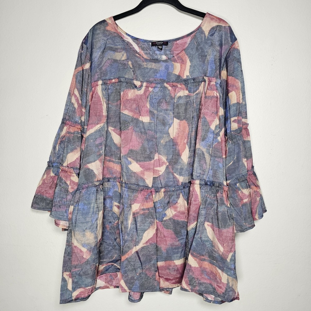 Cocomo Womens‎ 2X Pink Blue Flowy Top Blouse Cottagecore Fairy Artsy Watercolor